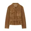Roupas Femininas Transfronteiriças 2026 Moda Europeia e Americana Bolso com Aba com Cinto Textura de Camurça Jaqueta Casaco Feminino K41963