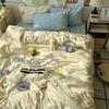 Ins Style Cartoon Toalha Bordada Cama Conjunto de Quatro Peças Meninas Capa de Edredom de Alto Valor Lençol Dormitório Estudantil Conjunto de Três Peças