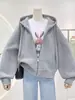 Chaqueta de Estilo Coreano para Primavera y Otoño, Oversize, Estilo Corto, Forrada de Felpa, Sudadera con Capucha Holgada, Cárdigan con Cremallera, Top Versátil