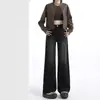 Jeans de Pierna Ancha Negros y Grises para Mujer, Nuevo Estilo Otoño/Invierno 2025, Corte Holgado, Diseño Adelgazante, Pantalones Rectos Únicos