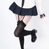 Meias-liga sexy com design integrado para mulheres, Meias pretas de seda Pura Desejo com pernas cruzadas e acabamento vermelho, Meias pretas longas acima do joelho