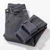 Jeans de Terciopelo Negros y Grises para Mujer, Pantalones Tubo, Estilo Coreano de Cintura Alta, Pantalones Elásticos Ajustados Cálidos y Engrosados de Invierno