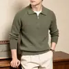 Polo Masculino de Tricô com Meio Zíper Estilo Old Money Transfronteiriço Outono Inverno Textura de Costela Vertical Camisa Base Casual de Negócios com Gola