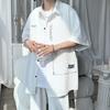 Camisa Cardigan Gola Lapela Fina de Seda de Gelo Única para Homens no Verão, Camisa Respirável Estilosa de Manga Meia com Estampa Irregular
