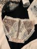 Calcinha Estilo Pure Lust Renda Estampa de Leopardo Algodão Puro Virilha Antibacteriana Recorte Respirável Laço Sexy Calcinha Feminina