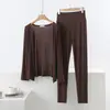 Conjunto de Duas Peças de Cardigã de Manga Longa e Calça em Modal Plus Size, Novo Conjunto de Loungewear com Cardigã de Manga Longa Feminino para Primavera/Verão