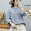 Camisa de manga larga de gasa de algodón de doble capa con cuello mao pequeño de espiga para mujer, exportación a Japón, camisa de algodón puro suave y agradable para la piel