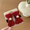 Año Nuevo Rojo Brillante Seda Festival de Primavera Versátil Adorno para el Cabello de Perla con Lazo Accesorios para el Cabello Clip para el Cabello Infantil Chino