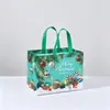 Novas Sacolas de Presente de Natal com Estampa Dourada de Comércio Exterior em Estoque, Sacolas Tote de Tecido Não Tecido com Estampa Colorida de Personagens do Papai Noel