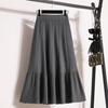 Saia Midi Tricotada com Babados Moda Coreana para Mulheres Plus Size, Meninas Cheinhas, Versátil, Estilo Ocidental, Rejuvenescedora, Emagrecedora