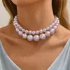 Joyería Transfronteriza Europea y Americana Gargantilla de Perlas Grandes Exageradas Retro Cadena para Clavícula Elegante Collar de Cuentas Multicapa para Mujer