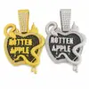Estilo hip-hop europeu e americano Maçã Podre maçã enrolada em cobra pingente liga metálica totalmente cravejado de diamantes colar masculino moda de rua