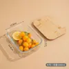 Caixa de Almoço de Vidro com Tampa de Madeira de Bambu e Listras Verticais, Caixa Bento Selada para Piquenique, Caixa Bento para Micro-ondas, Caixa Retangular para Conservar Alimentos Frescos