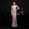 Vestido de noite de lantejoulas com renda, um ombro, slim-fit, cintura alta, fenda alta, cauda, para madrinhas, grupo, anfitriã, exame de arte, brinde