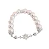 Pulseira de Zircônia Flor Pérola Imitação Contas Estilo Francês Luxo Leve, Pulseira Exquisita e de Alto Padrão, Joia de Moda de Nicho para Mulheres