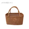 Cesta de almacenamiento con asa de mimbre sintético, refuerzo de marco de hierro, cesta de picnic, cesta de compras, cesta de flores de ratán, cesta para recoger, cesta de aperitivos para sala de estar