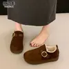 Zapatos Birkenstock de Piel Genuina con Suela Gruesa y Felpa Engrosada para Mujer 2026 Invierno Nuevos Mocasines sin Cordones Zapatos de Algodón para Tierra Nevada del Noreste