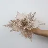 2 Piezas de Flores de Navidad de 27 cm Flores Artificiales Polvo Dorado Calado Terciopelo Decoración de Árbol de Navidad Fiesta Decoración Navideña