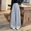 Pantalones de chándal grises casuales de tiro real Otoño/Invierno 2026 para mujer, sueltos, deportivos, pierna curva, estilo relajado y perezoso, pantalones banana, adelgazantes