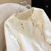 Top de Otoño para Mujer Nuevo Estilo Chino con Seda de Morera, Jacquard Pesado Vintage, Camisa Mejorada Pequeña con Botones de Disco, Camisa de Seda Estilo Nacional con Cuello Oblicuo