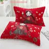 Fundas de Almohada de Gasa de Algodón Puro Rojas Festivas del Año del Caballo, un Par de Fundas de Almohada de Algodón Grueso Anti-Sudor Lindas de Dibujos Animados de Alta Gama