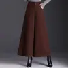 Calça de Lã Elegante de Perna Larga para Mulheres Outono/Inverno 2026 Novo Estilo Solta Fluida Cropped Emagrecedora Versátil Calça Casual
