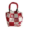 Design de Nicho Bolsa de Mão Vermelha com Padrão para Casamento Bolsa de Presente Festiva em Lona Saco de Balde de Mão com Estampa de Natal Ano Novo