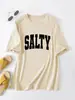 Amazon Ebay Site Independente Moda Casual Fashionável Personalizada Simples Feminina Salty Letter Solta Tamanho Grande Manga Curta Camiseta