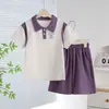 Nuevo Conjunto de Polo de Verano para Niños con Mangas Patchwork, Conjunto Deportivo Casual y Elegante de Dos Piezas con Camiseta de Manga Corta y Shorts para Niños
