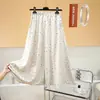 Calça-Saia Fresca com Toque de Algodão, Calça Wide Leg com Caimento Solto, Adequada para Usar em Casa e Passeios ao Ar Livre, Saia Longa A-Line Floral Emagrecedora