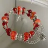 Pulsera Popular Serie Floral Carmesí Estilo Chino, Corona Roja Dulce, Ins de Apariencia Costosa Regalo para Novia Pulsera