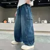 Nueva colección de otoño de pantalones vaqueros para niños, jeans elegantes y versátiles estilo ropa de trabajo para niños y adolescentes