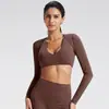 Roupa de Yoga Transfronteiriça Europeia e Americana, Cardigã Fino de Manga Longa Feminino para Verão, Jaqueta de Yoga, Top Esportivo com Sensação de Pele Nu e Acabamento de Alta Qualidade