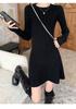 Vestido de punto para mujer Otoño e Invierno Corto Ajustado Look Pequeño para Llevar Dentro para Llevar Fuera Falda Negra Pequeña Base Combinable Abrigo Vestido Suéter