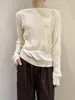 [Kai Pu] Treze Fileiras Outono Veludo Francês Seda Jacquard Plissado Ombro Único Versátil Manga Longa Camisa Pequena CSA7172