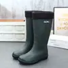 Botas de lluvia de moda para hombre, calzado exterior de caña alta antideslizante con cordón para cocina, lavado de autos, motociclista, zapatos de agua de caña alta con suela gruesa