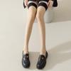 Medias hasta la rodilla finas de verano de seda negra con borde rojo para mujer, medias jk antideslizantes de silicona, calcetines altos hasta el muslo de seda negra sexy