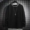 Suéter Waffles Masculino Outono e Inverno Estilo Americano com forro de lã Falso Pulôver de Duas Peças Camiseta Masculina de Cor Sólida e Manga Longa