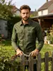 Camisa de Trabalho de Algodão de Manga Longa Transfronteiriça, Camisa de Manga Longa para Exterior Estilo Jeep, Camisa de Trabalho com Múltiplos Bolsos para Homem