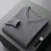 Nuevo Suéter de Lana 100% Pura para Hombre Otoño e Invierno Corazón de Pollo Cuello en V Engrosado Hilo Doble Color Sólido Jersey Suéter Interior