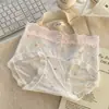 Tanga Feminina de Renda e Seda Gelada Verão Fina Respirável Cintura Média Delicada Forro 100% Algodão