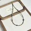 Nuevo Collar de Piedra Natural Estilo Chino Ágata Negra Hecho a Mano con Cuentas Diseño de Nicho Retro Versátil Collar de Espinela Negra