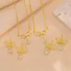 [Set] Collar con Lazo Dulce y Amor Pendientes Set Collar de Circonita Clavícula Fresca y de Alta Gama para Mujer