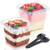 Cajas Transparentes Desechables para Hornear para Milhojas, Pasteles Mousse, Postres en Tazas de Salvado de Madera y Empaque de Dulces