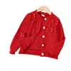 Comercio Exterior Transfronterizo Otoño Nuevo Chaqueta Roja de Manga Larga con Lazo Tridimensional Color Sólido Ropa para Niñas y Niños Venta al por Mayor