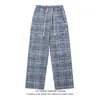 Pantalones Casuales de Cuadros de Pierna Ancha con Cordón Estilo Retro Americano Kuajing para Hombres y Mujeres, Pantalones Deportivos Originales Nuevos de Cuadros de Otoño