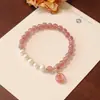 Pulsera Cristal de Fresa Riqueza Natural Rosa Fresco Dulce Moda Granate Cristal Rosa Flor de Durazno Joyería para Mujer