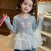 Conjunto de Otoño para Niñas Estilo Coreano 2026 Nuevo Elegante Top de Organza con Encaje para Bebé Pantalones de Mezclilla Conjunto de Dos Piezas