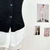 Camisa negra de cuello falso de dos piezas, diseño ajustado para chicas calientes, top de punto de manga larga, mohair, corte ajustado, con etiquetas