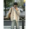 Suéter cárdigan gris claro para hombre, atuendo otoñal tipo esposo, tejido, estilo perezoso, holgado, casual, travieso, guapo, chaqueta